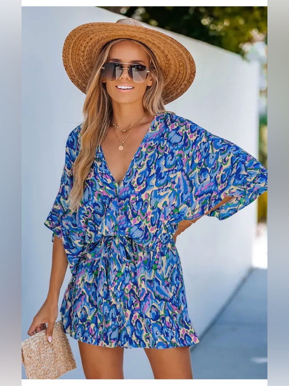 Blue Multi-Print Women’s Swim Cover-Up Tunic XL